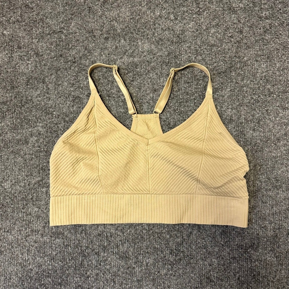 Victoria's Secret Pink Bralette Womens Size L Beige Ribbed Seamless Racerback